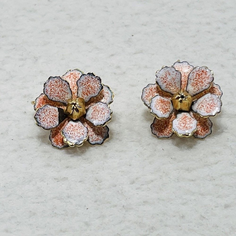 Women Earrings Flower Rose Big Clip Cuff Metal Orange Gold Spring Summer Blossom